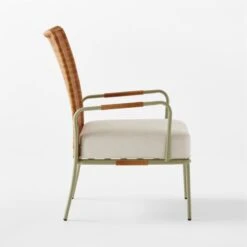 Colombe Green Metal And Rattan Outdoor Lounge Chair With Ivory Sunbrella® Cushions -Optimal Furniture Store ColombeVertLoungeChairSDSSS23