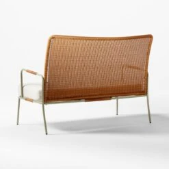 Colombe Green Metal And Rattan Outdoor Loveseat With Ivory Sunbrella® Cushions -Optimal Furniture Store ColombeVertLoveseat3QBSSS23