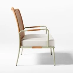 Colombe Green Metal And Rattan Outdoor Loveseat With Ivory Sunbrella® Cushions -Optimal Furniture Store ColombeVertLoveseatSDSSS23