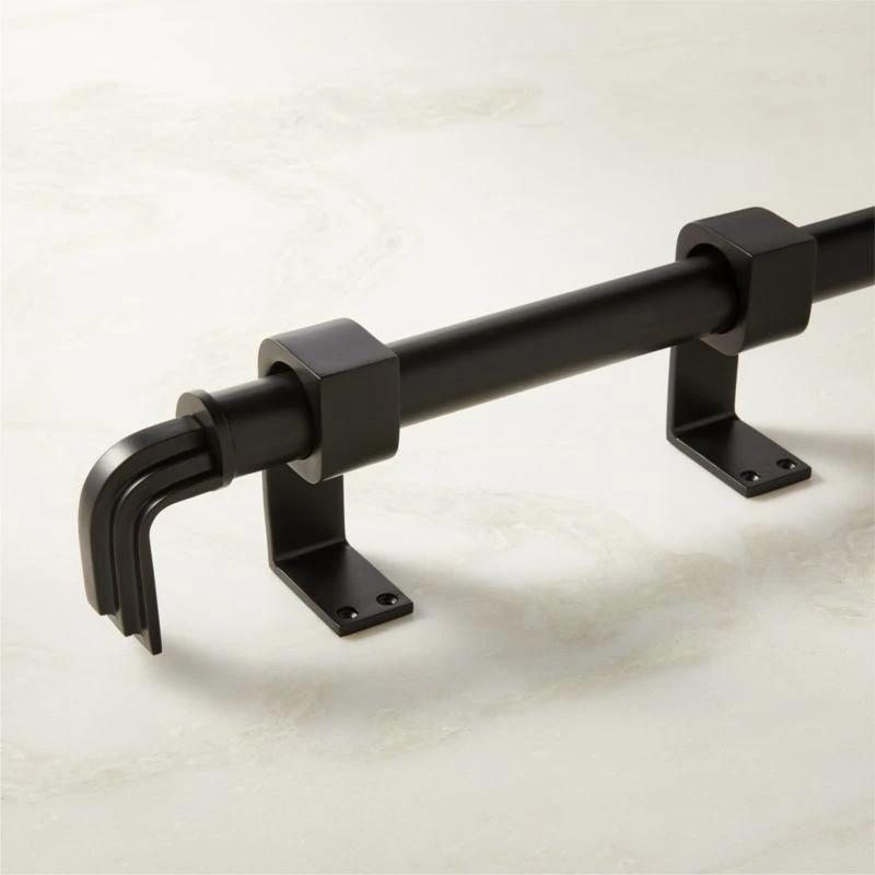 Carraway Single Matte Black Curtain Rod With Matte Black Finials 28"-48"x1.25" 1 Carraway Single Matte Black Curtain Rod With Matte Black Finials 28"-48"x1.25"