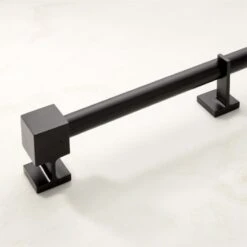 Matte Black Adjustable Curtain Rod With Cube Endcap 28''-48" -Optimal Furniture Store CubeMttBlkEndcapRod48d88SHS23