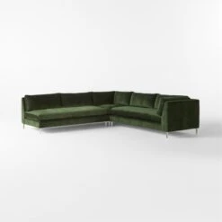 Decker 3-Piece L-Shaped Green Performance Velvet Sectional Sofa With Right Arm -Optimal Furniture Store Decker3PcGrnALChrSctSofa3QSSF23