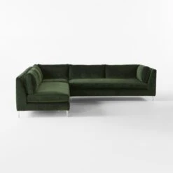 Decker 3-Piece L-Shaped Green Performance Velvet Sectional Sofa With Right Arm -Optimal Furniture Store Decker3PcGrnALChrSctSofaSDSSF23