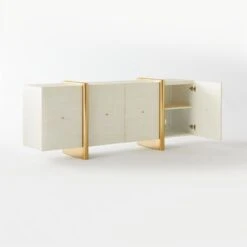 Dorset Lacquered White Linen Credenza -Optimal Furniture Store DorsetLinenCredenza3QAVSSS21