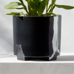 Elone Black Metallic Footed Outdoor Planter Small -Optimal Furniture Store EloneMtllcGlzPlanterSmAVSHS23