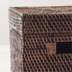 Emme Square Handwoven Espresso Rattan Storage Basket -Optimal Furniture Store EmmeBoxwLidEspSqAV2SHF22