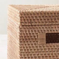 Emme Rectangular Handwoven Natural Rattan Storage Basket -Optimal Furniture Store EmmeBoxwLidNatSqAV2SHF22