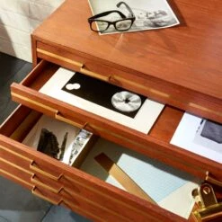 Inline Oak Wood 4-Drawer File Cabinet With Brass Handles -Optimal Furniture Store FSBrassInlineFileDrawersROF17