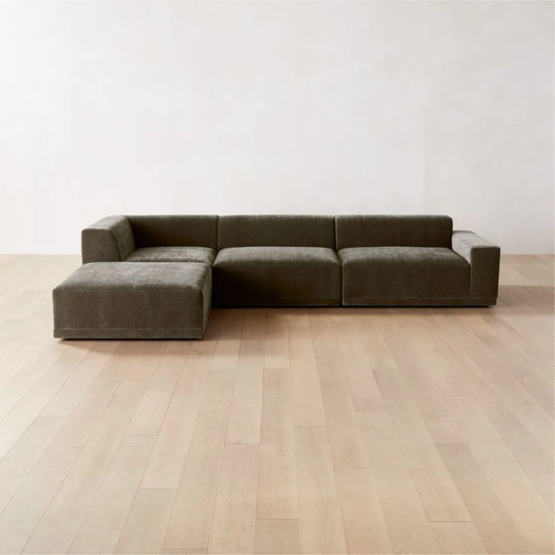 Faible 4-Piece Grey Performance Velvet Sectional Sofa With Right Arm 1 Faible 4-Piece Grey Performance Velvet Sectional Sofa With Right Arm