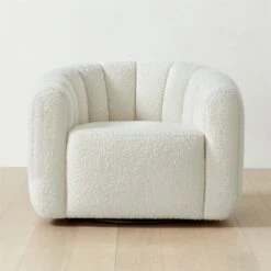 Fitz Channeled White Boucle Swivel Chair
