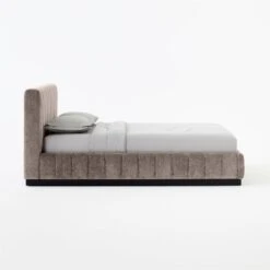 Forte Channeled Grey Velvet Queen Bed -Optimal Furniture Store ForteGreyLushNickelQBedSDSSS21