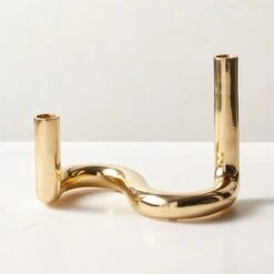Freya Brass Double Taper Candle Holder
