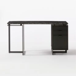 Fullerton 3-Drawer Black Metal And Oak Wood Desk With Black Marble Top -Optimal Furniture Store FullertonModBkDkWBkDrNLgSOF20