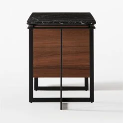 Fullerton 3-Drawer Metal And Walnut Wood Desk With Black Marble Top -Optimal Furniture Store FullertonModBkDkWWlDrNLgSDF20
