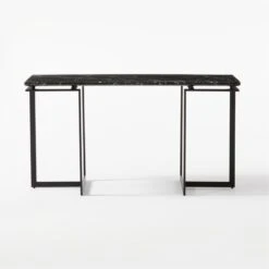 Fullerton Black Metal Desk With Black Marble Top -Optimal Furniture Store FullertonModBkDskWTwoLegsSOF20