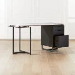Fullerton 3-Drawer Black Metal And Oak Wood With White Marble Top -Optimal Furniture Store FullertonModWtDkWBkDrNLgAV2SHF20 1x1