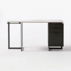 Fullerton 3-Drawer Black Metal And Oak Wood With White Marble Top -Optimal Furniture Store FullertonModWtDkWBkDrNLgSOF20