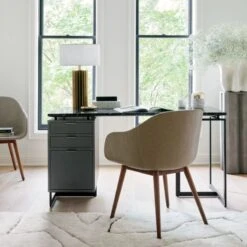 Fullerton 3-Drawer Black Metal And Oak Wood Desk With Black Marble Top -Optimal Furniture Store FullertonModularBlackDeskAG20 1x1