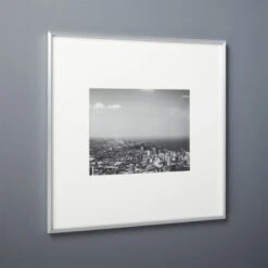 Gallery Brushed Silver Picture Frame With White Mat 11"x14"