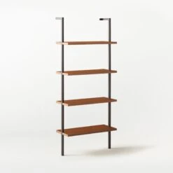 Helix Walnut Wood Wall Mount Bookshelf 70'' -Optimal Furniture Store Helix70inWalnutBookcase3QSSS21