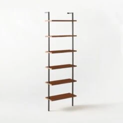 Helix Walnut Wood Wall Mount Bookshelf 96'' -Optimal Furniture Store Helix96inWalnutBookcase3QSSS21