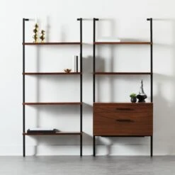 Helix 70" Walnut Bookcase With 2 Drawers -Optimal Furniture Store HelixShortBookcaseN2DrawerFHS20 1x1