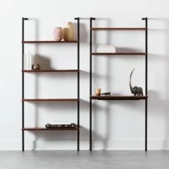 Helix Walnut Wood Wall Mount Desk With Shelves 70'' -Optimal Furniture Store HelixShortBookcaseNDeskFHS20 1x1