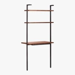 Helix Walnut Wood Wall Mount Desk With Shelves 70'' -Optimal Furniture Store HelixShortDeskWalnut3QBS20