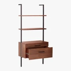 Helix 70" Walnut Bookcase With 2 Drawers -Optimal Furniture Store HelixShortShlf2DrwWalnut3QAVS20