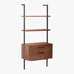 Helix 70" Walnut Bookcase With 2 Drawers -Optimal Furniture Store HelixShortShlf2DrwWalnut3QS20