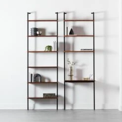 Helix Walnut Wood Wall Mount Desk With Shelves 96'' -Optimal Furniture Store HelixTallBookcaseNDeskFHS20 1x1 1