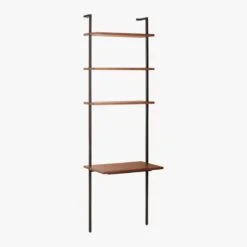 Helix Walnut Wood Wall Mount Desk With Shelves 96'' -Optimal Furniture Store HelixTallDeskWalnut3QS20