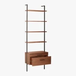 Helix 96" Walnut Bookcase With 2 Drawers -Optimal Furniture Store HelixTallShlf2DrwWalnut3QAVS20