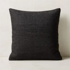Hendrix Woven Black Leather Throw Pillow With Down-Alternative Insert 20''