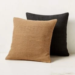 Hendrix Woven Black Leather Throw Pillow With Down-Alternative Insert 20'' -Optimal Furniture Store HendrixPillowGroupFHS23