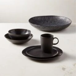 Melva Black Serving Bowl With Reactive Glaze -Optimal Furniture Store HyacinthBlkRctvRmmdCllctnFHF23 3
