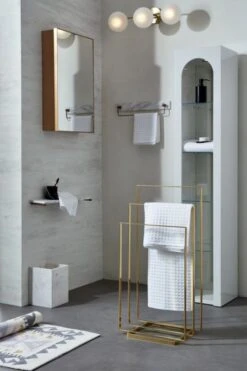 White Marble Wastebasket -Optimal Furniture Store InfinityBrassSmallBathWallCbntFB19