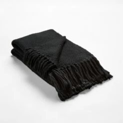 Intergrate Basket Weave Black Throw Blanket -Optimal Furniture Store IntegrateBlackThrowAVSSF22