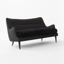 Jed Black Linen And Shearling Settee With Black Legs -Optimal Furniture Store JedBlackSettee3QSSF22