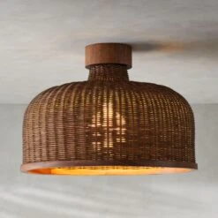 Sago Rounded Rattan Flush Mount Light -Optimal Furniture Store KDSagoRattanFlushMountROF21