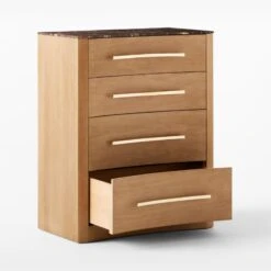 Kingsbury Tall 4-Drawer Curved Oak Wood Dresser With Marble Top -Optimal Furniture Store KingsburyCrvdMrblChest3QAVSSF22