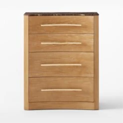 Kingsbury Tall 4-Drawer Curved Oak Wood Dresser With Marble Top -Optimal Furniture Store KingsburyCrvdMrblChestSOSSF22