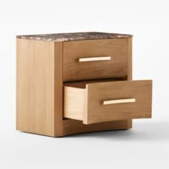 Kingsbury 2-Drawer Curved Oak Wood Nightstand With Marble Top -Optimal Furniture Store KingsburyCrvdMrblNghtstnd3QAVSSF22