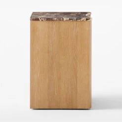 Kingsbury 2-Drawer Curved Oak Wood Nightstand With Marble Top -Optimal Furniture Store KingsburyCrvdMrblNghtstndSDSSF22