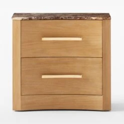 Kingsbury 2-Drawer Curved Oak Wood Nightstand With Marble Top -Optimal Furniture Store KingsburyCrvdMrblNghtstndSOSSF22