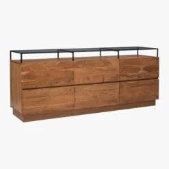 Lawson Low 6-Drawer Wood Dresser With Glass Top -Optimal Furniture Store LawsonLowDresser3QFF19