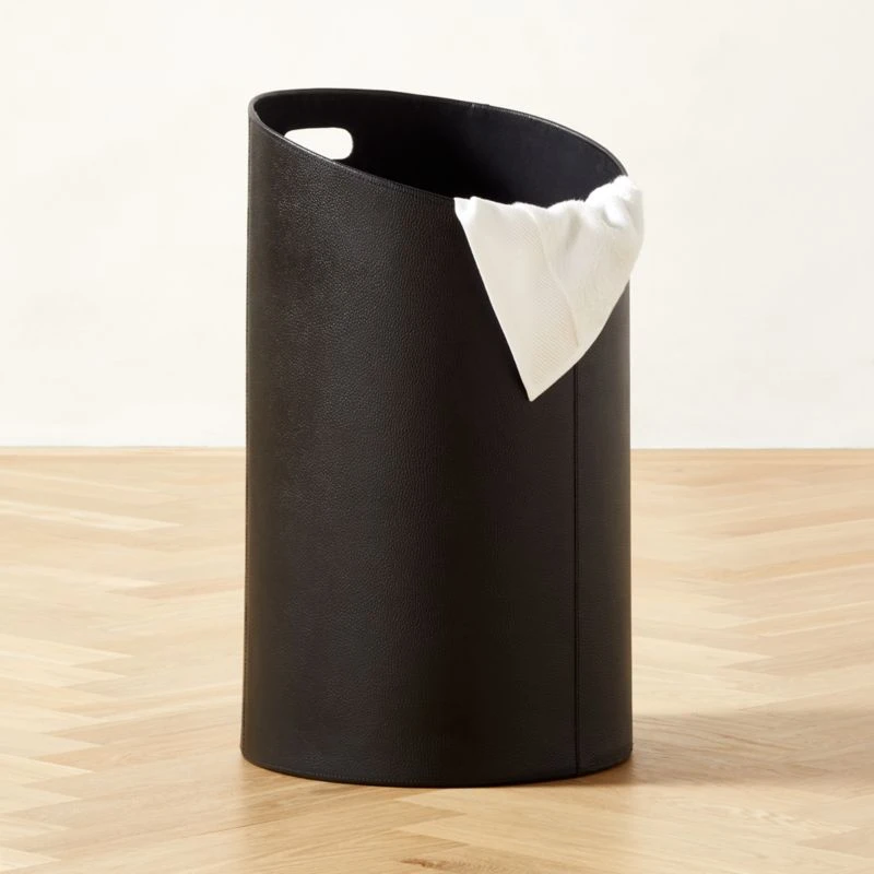 Black Leather Laundry Hamper 2 Black Leather Laundry Hamper - Image 2