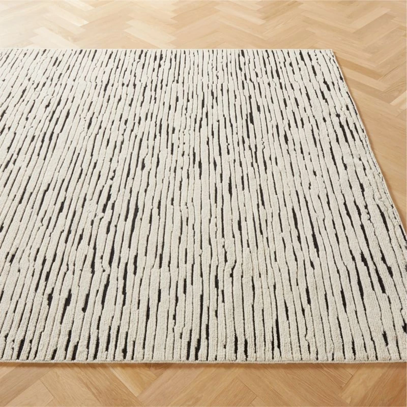 Levi Handknotted New Zealand Wool Black And Ivory Area Rug 5'x8' 2 Levi Handknotted New Zealand Wool Black And Ivory Area Rug 5'x8' - Image 2