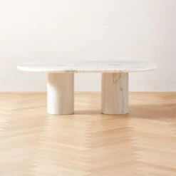Liguria Oval White Marble Coffee Table With White Marble Base