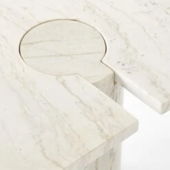 Liguria Rounded White Marble Side Table With White Marble Base -Optimal Furniture Store LiguriaWtTopWtBsTableAVSSF22